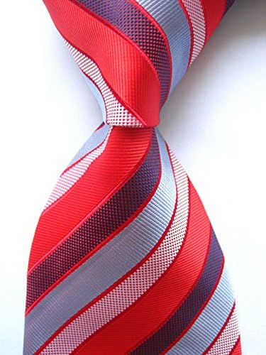 Scott Alain Creation - Neckties New Scarlet and Blue Striped 100% New Jacquard Woven Silk Men's Tie Necktie