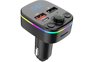 LOTORASIA Wireless FM Bluetooth Transmitter Car MP3 Audio Player Hands-Free Call car Charger Dual USB Charging Port Type C Supports SD Card U Disk 7-Color LED Backlight