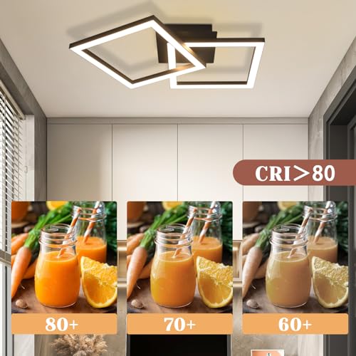 Homefire LED Ceiling Light, Kitchen, 24 W, Kitchen Lamp, Black, Living Room Lamp, Modern Design, Hallway Lamp, Warm White, Hallway, Bedroom Lamp, Square, for Living Room, Bedroom | Living Room Lamp Modern Design Hallway Lamp Warm White Hallway Bedroom Lamp Square Ceiling Lighting for Living Room Bedroom