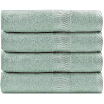 CC CAIHONG Luxury Bamboo Natural Large Bath Towel Set - Silky, Ultra Absorbent and Ultra Soft - (4 Pack 27 x 55 inch) - Green