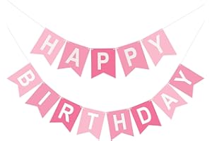 KINGLAKE GARDEN Pink Happy Birthday Banner Birthday Party Banner NO DIY Happy Birthday Sign Pre-Strung Birthday Hanging Decoration for Women Men Girl Boy Party Supplies (Pink)