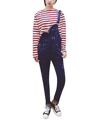 Mujer Suelto Peto Boyfriend Vaqueros Overalls Denim Jeans