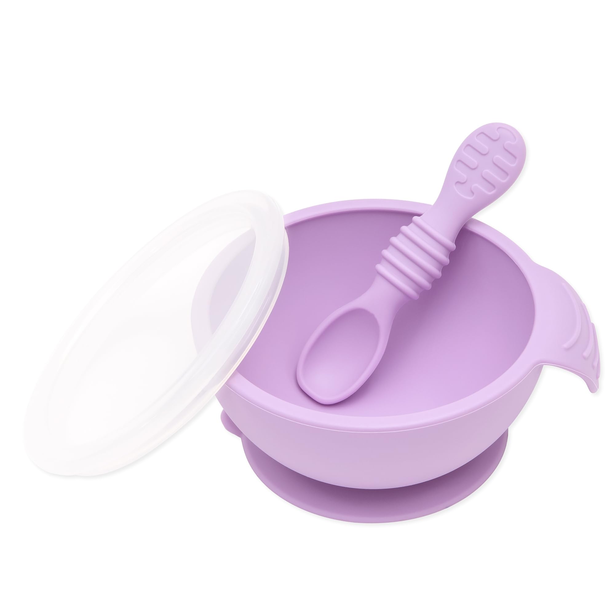 Bumkins Suction Silicone Baby Feeding Set, Bowl, Lid, Spoon, BPA-Free, First Feeding, Baby Led Weaning - Lavender
