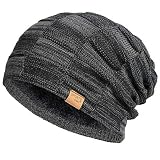 Vgogfly Slouchy Beanie for Men Winter Hats for Guys Cool Beanies Mens Lined Knit Warm Thick Skully Stocking Binie Hat Black