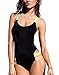 Yonala Color Halter Neck One Piece Monokinis Swimsuit Bathing Suit, Black, L, Black
