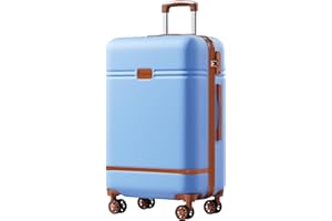 Krute Checked Luggage 24 inch Suitcases with Wheels TSA Approved PC+ABS Lightweight Hard Side Suitcase (LightBlue)