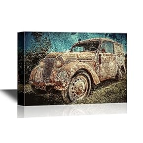 Canvas Wall Art - Old Rusty Car in a Field - Gallery Wrap Modern Home Art | Ready to Hang - 12x18 inches