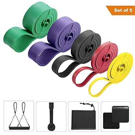 LOOTUS 5pcs Fitnessbänder Premium Widerstandsbänder Gymnastikband mit Griffe und Türanker, Resistance Bands/Loop Bands Stretc