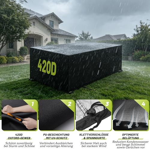 Aipwerer Garden Furniture Cover, Waterproof, Tarpaulin for Garden Furniture, Winterproof, 420D Protective Cover for Garden Table, Garden Furniture, Table, Rectangular (Black, 213 x 132 x 72 cm)