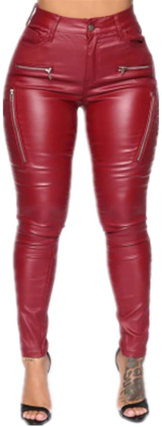 N\P Color Eng anliegende Damenhose mit Reißverschluss, mittlere Taille, Lederhose mit N\P Color Eng anliegende Damenhose mit Reißverschluss, mittlere Taille, Lederhose mit