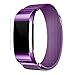 AutumnFall Milanese Stainless Steel Watch Band Strap Bracelet + HD Film for Fitbit Charge 2 (Purple)