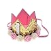Love Sweety Baby Rose Flower Golden Crown Birthday Headband Hair Accessories (White Pink 1)