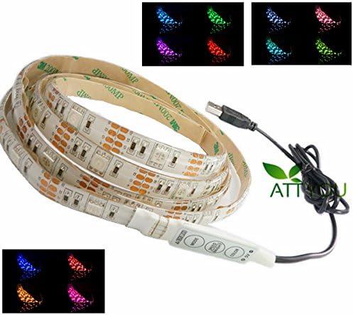 ATTYOU(TM) RGB Led Strip Waterproof 200cm (6.6Feet) 60leds 5050 Strip Light with 5v USB Cable for TV/PC/Laptop Background Lighting USB-powered