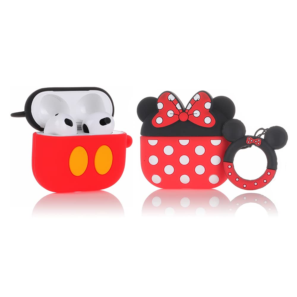 Photo 1 of (2 Pack) BGAANM Cute Airpods 3 Cases Silicone Cover with Keychain, Cartoon Skin Design Headphones Charging Case Protective Cover Compatible for Airpods 3rd Generation (Minnie+Mickey)