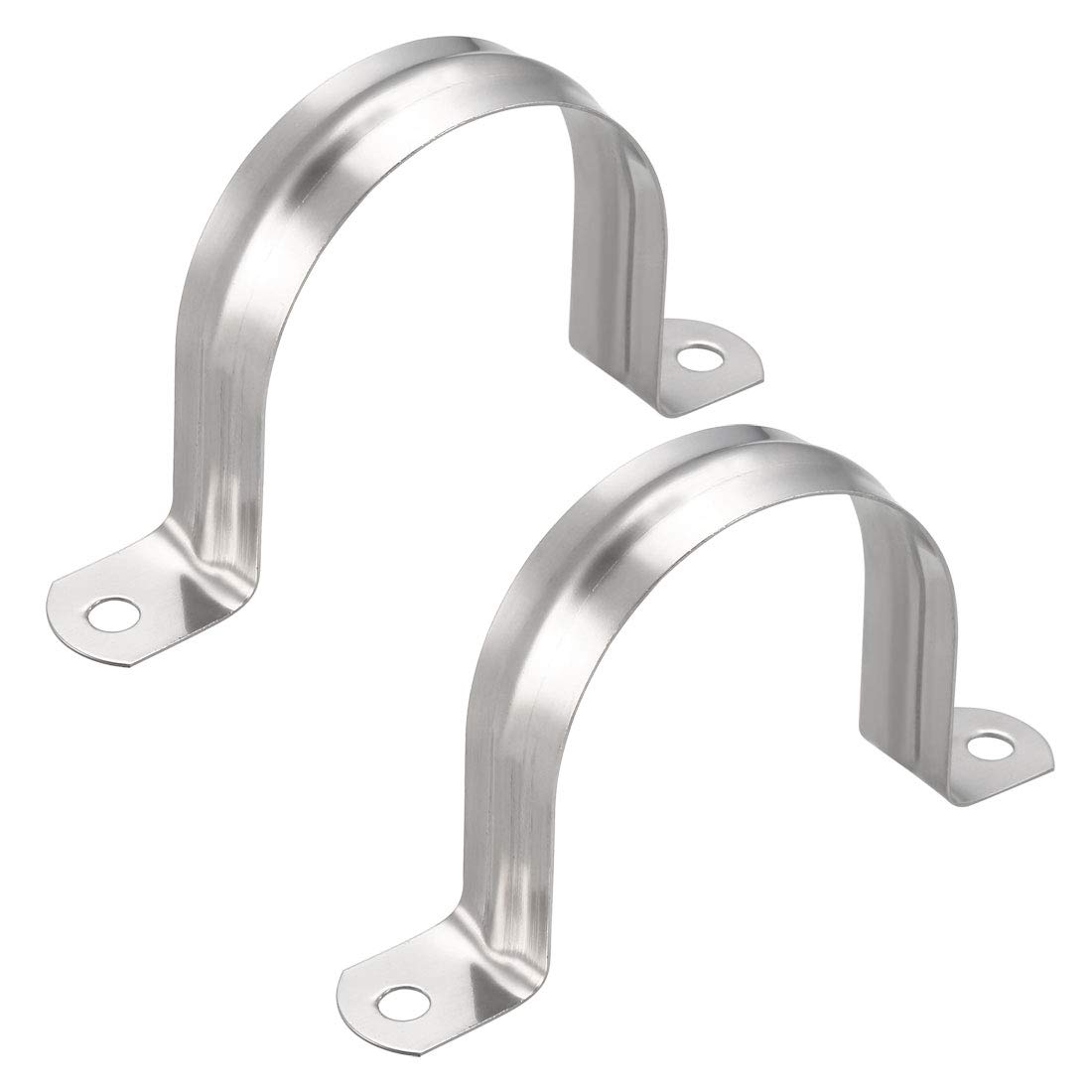 sourcing map 60mm(2.4") Rigid Pipe Strap, 2 Holes 304 Stainless Steel Tension Tube Clip Clamp 2pcs