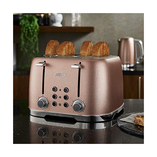 Tower-T20030BP-4-Slice-Toaster-with-7-Variable-Browning-Control-Defrost-Reheat-and-Cancel-Settings-Centering-Function-Removable-Crumb-Tray-1600-W-Blush-Pink-Glitz-Sparkle Tower T20030BP Glitz Sparkle 4 Slice Toaster, 1600W, Pink Sparkle
