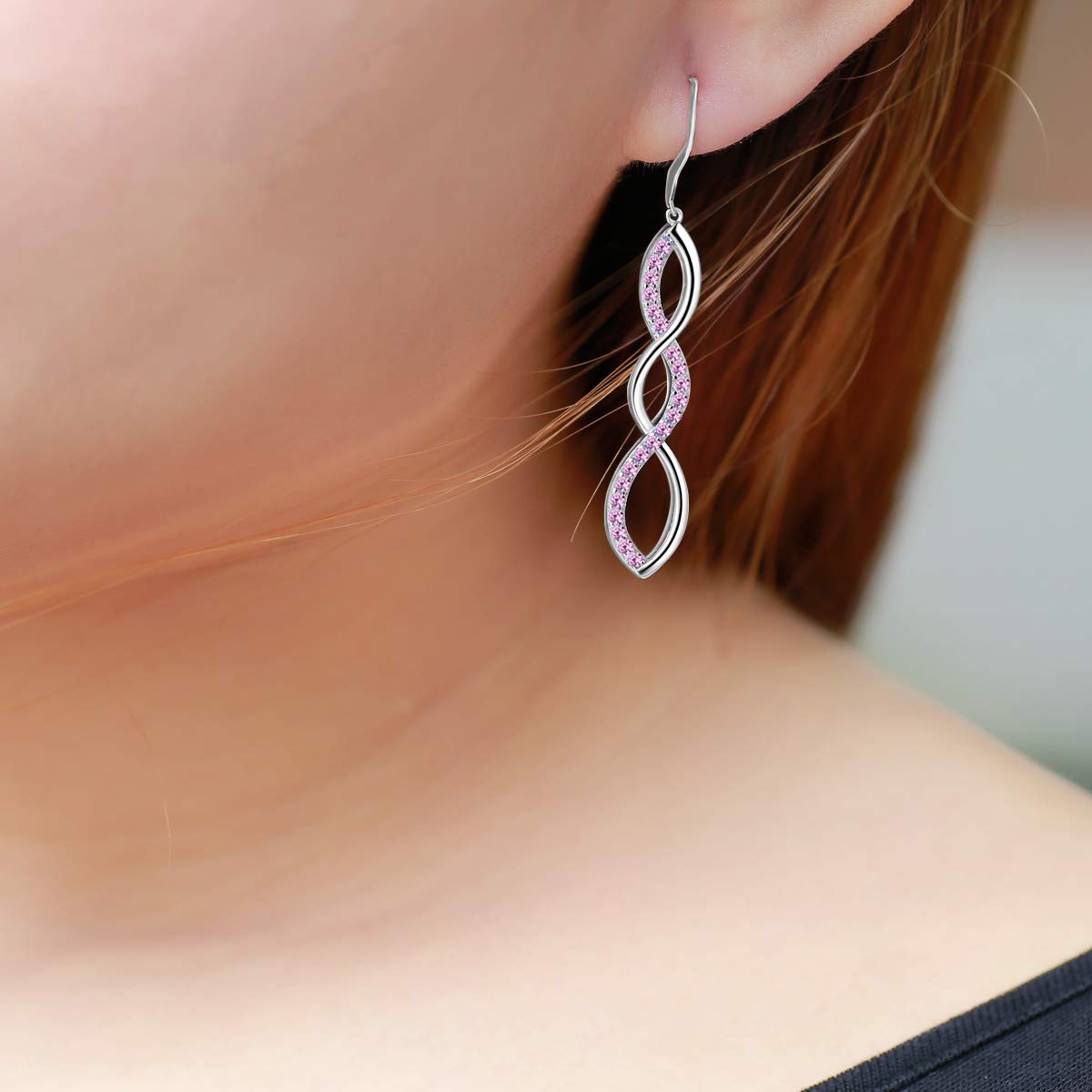 Women\'s 925 Sterling Silver Earrings, Pink Dangle Drop Hook Earring DE0062P