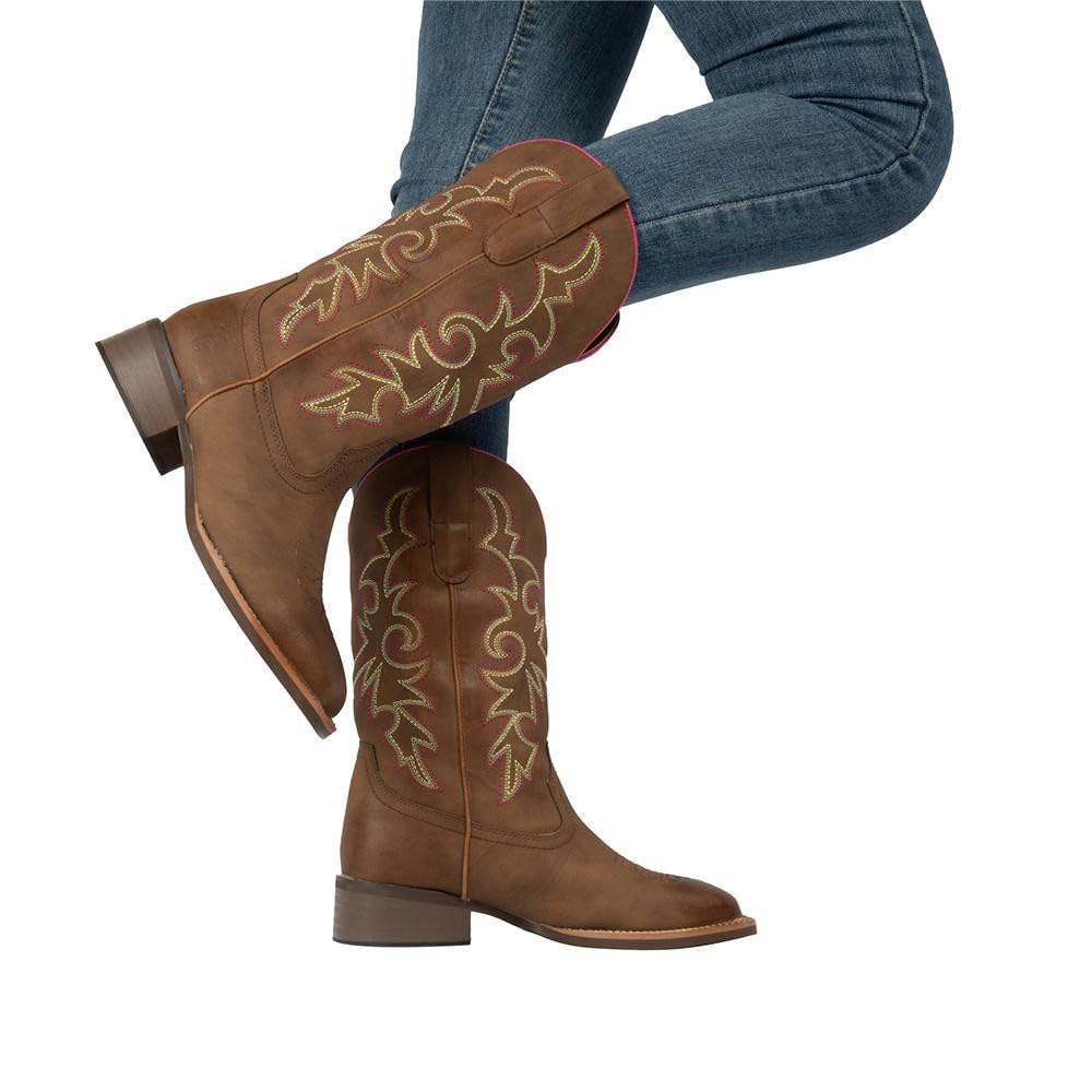 J's.o.l.e Fashion Cowboy Boots For Women Square Toe Wide Mid Calf Western Cowgirl Boots