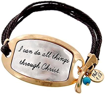 Lovely "I Can Do All Things..." Two-Tone Corded Bracelet With Toggle Closure