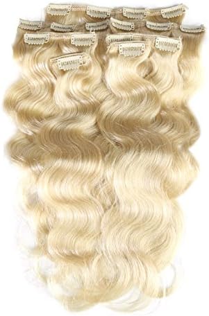 Blonde Clip in on Human Hair Extension Wavy 100% Real Human Hair 12-26 Inch Body Wave Color 613#(blonde) 7pcs (12inch)