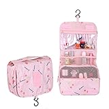TZWNS Waterproof Lady Beauty Travel Kit Holder Organizer Bathroom Make Up Storage Cosmetic Makeup Bag Carry Case Pouch Organizer Toiletry Travel Wash Bag with Hanging Hook for Women Men(Pink Cherry)
