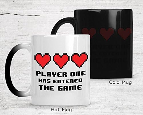 Player One Has Entered the Game - Great Father's Day Gift - 11oz Ceramic Coffee Mug - Heat Sensitive Color Change Mug - 8 Bit Graphic Style - Cool Gift for Gamers!