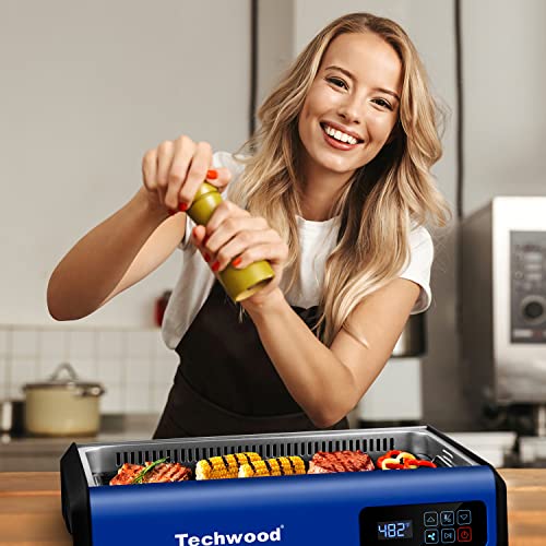 Indoor Smokeless Grill Techwood 1500W Electric Grill with Tempered Glass Lid & LED Smart Control