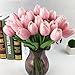 Montout 12PCS/Set PU Stunning Holland Tulip Flower Real Touch Artificial Silk Flowers Arrangement Bouquet Home Room Office Wedding Party Decor (Pink)