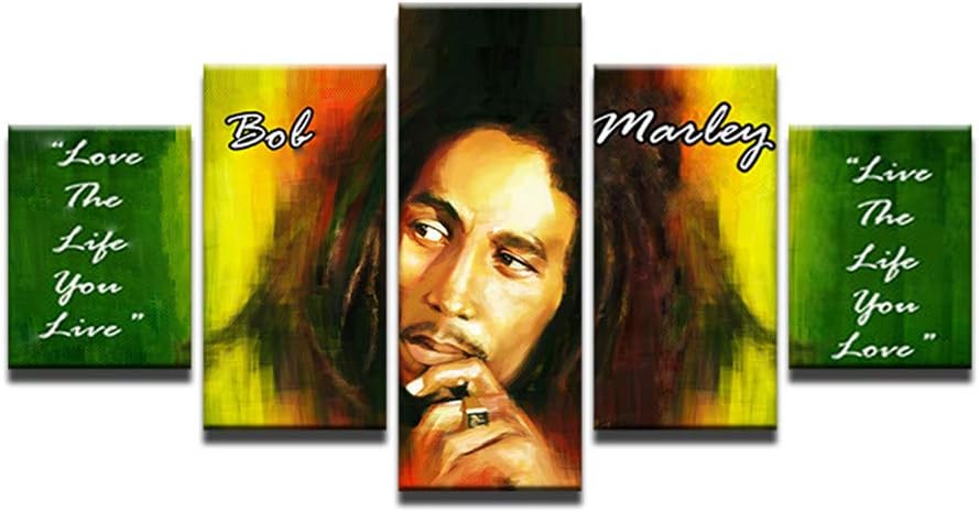 Bob Marley Quote 5 Panel Canvas Print Wall Art Pictures Musician Paintings Jamaican Culture Art Canvas Inspirational Quotes Artwork Home Decor for Living Room (20x35 20x45 20x55cm)
