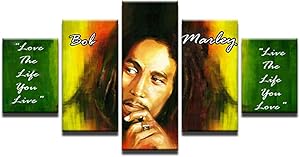 Bob Marley Quote 5 Panel Canvas Print Wall Art Pictures Musician Paintings Jamaican Culture Art Canvas Inspirational Quotes Artwork Home Decor for Living Room (20x35 20x45 20x55cm)