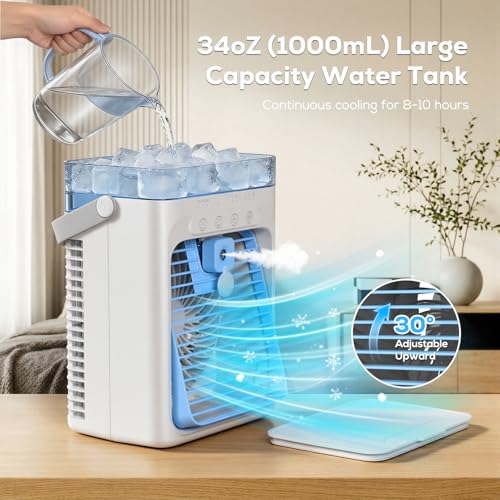 Portable Air Conditioner, Personal Evaporative Cooler, Mini Air Conditioner, 3 Speed, Cooling Fan for Car, Desk, Camping, Bedroom, Office