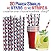 Stars and Stripes - 80 Paper Straws + 80 Beverage Napkins - American Flag Theme, Red White and Blue Party Supplies for Fourth of July, Memorial Day and Patriotic Events