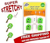 Key Caps Tags - Stretchy All-in-One Key Cover & Tags - ONE SIZE FITS MOST KEYS - Green Pack 8 - Includes Blank Labels and Printed Labels - Key Covers, Name Tags, Identify Tag