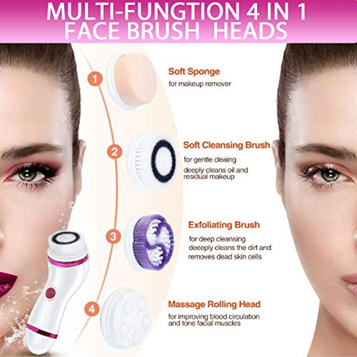 Gackoko Facial Cleansing Brush- with advance Latest Ion Technology & 4 Brush Heads for chargeable Electric Rotating Face brush -Awaken skin vitality for Deep Cleansing, Exfoliating,Blackhead (purple)