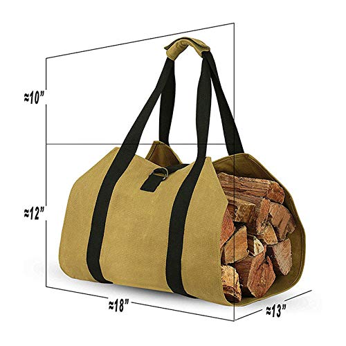 Supersized Firewood Log Carrier - Durable Canvas Wood Stove Tote Bag, Heavy Duty Wood Holder with Hook and Loop for Fireplaces Camping Beaches Landscaping