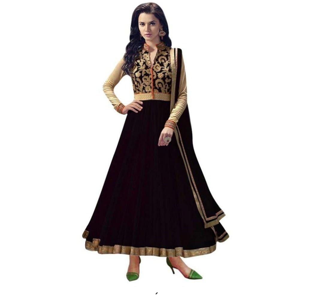 great indian sale offers infotech fab women's turquoise & beige color banglori silk & net fabric anarkali salwar suit