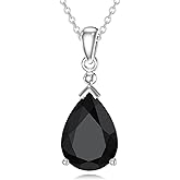PYTALI Sterling Silver Women's Pear Shape Black Onyx Necklace Genuine Black Onyx Gemstone Necklace Women's Pendant Jewelry Valentine's Day Christmas Gift