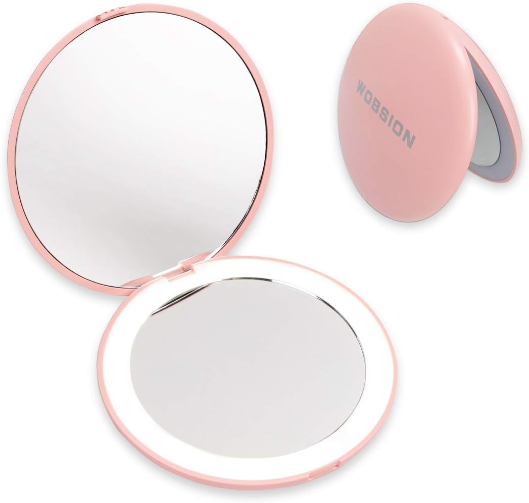 Compact Mirror with Light, Wobsion 1x/10x Magnification Travel Makeup