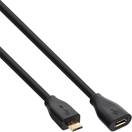 InLine 32715P Micro-USB Verlängerung, USB 2.0 Micro-B Stecker auf Buchse, vergoldete Kontakte, 1, 5m Schwarz
