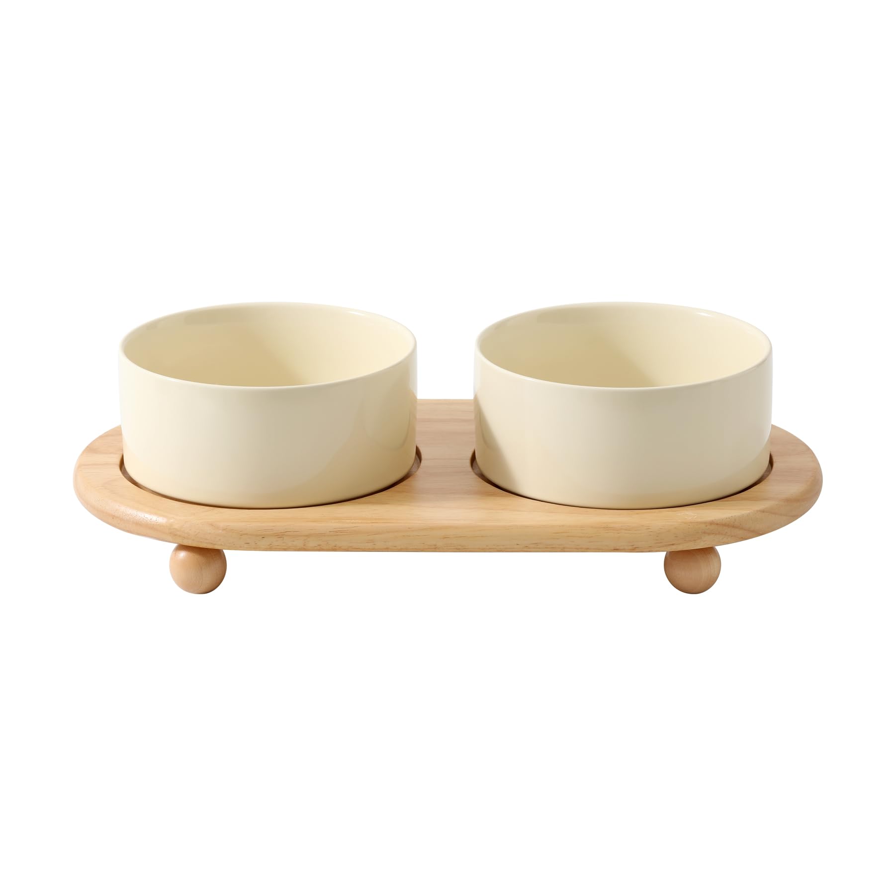Photo 1 of Havniva Ceramic Elevated Dog Bowls, Food and Water Bowls for Dogs, Puppy, Raised Dog Dish, Pet Feeder(6inch, 2 x Beige + Stand)