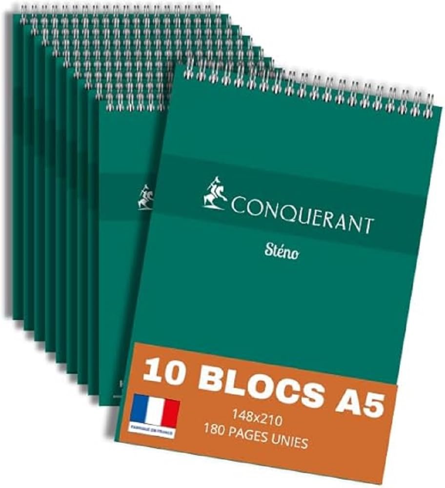 Conquerant Pack of 10 A5 Plain Notepads 180 Pages Full Binding Cover Green Card