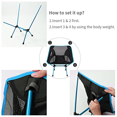 LetsFunny Folding Camping Chair Portable Lightweight Backpack Chairs Compact Heavy Duty with Carry Bag for Hiking Picnic Beach Camp Backpacking Outdoor Festivals (Sky Blue)