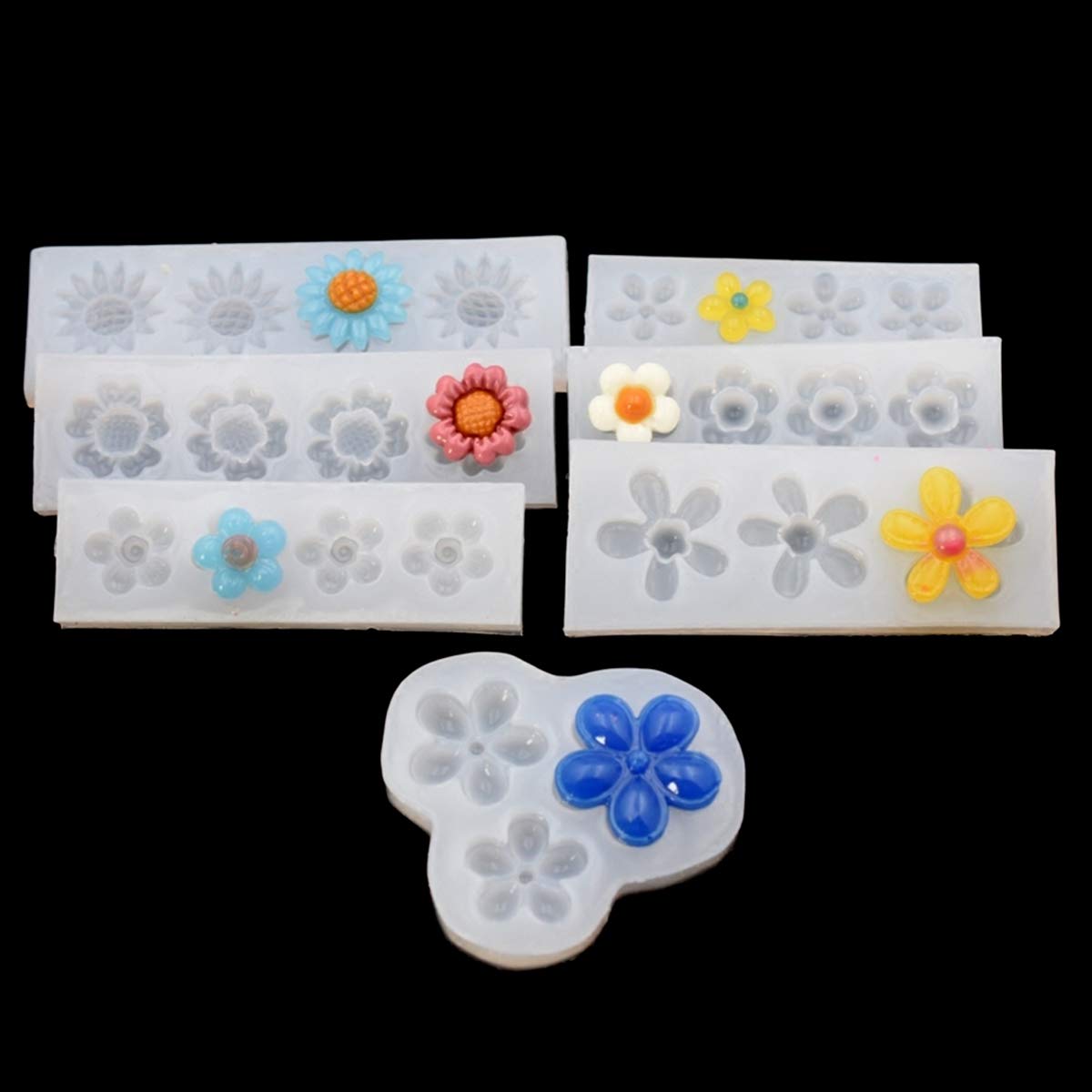 iSuperb 7PCS Flower Fondant Silicone Molds Resin Crafting DIY Jewelry Making Flower Shape Resin Baking Chocolate Moulds Reusable Silicone Molds for Earrings, Pendants