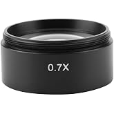 Thincol 0.7X Auxiliary Stereo Microscope Objective Lens, 48mm Mounting, Easy to Attach, Black, LED Light, Metal, Industry Video Microscope Accessory