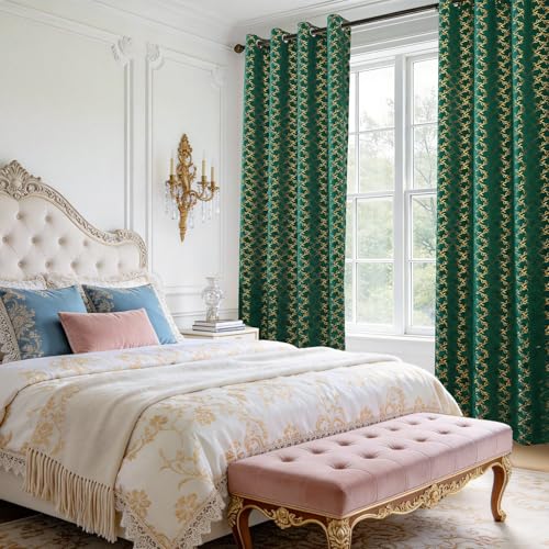 Ystyle Cortinas Salon Terciopelo 2 Piezas con Ojales, 140x260cm, Cortinas Termicas Aislantes Frio Y Calor, Modernas Suave Cortina Habitacion Terciopelo, Verde