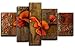 Wieco Art Composition of Three Poppies 5 Piece Floral Oil Paintings on Canvas Wall Art for Living Room Bedroom Home Decorations Modern 100% Hand Painted Stretched and Framed Red Flowers Artwork