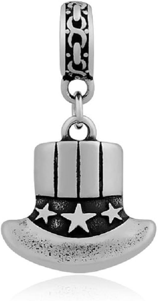 Stainless Steel Dangling Top Hat Charm Bead Fits Pandora