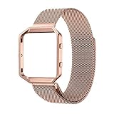 Fitbit Blaze Watch Band with Frame Housing, Oenbopo Milanese Loop Stainless Steel Watch Band Bracelet Wrist Strap + Metal Frame Housing for Fitbit Blaze Smart Fitness Watch(Rose Gold with Frame)