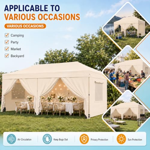 Aoxun 10x20ft Heavy Duty Pop Up Canopy Tent with 6 Mesh Sidewalls, Waterproof Gazebo for Parties and Camping image 20