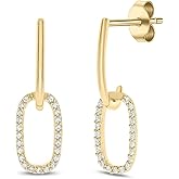 Cali Trove 1/6 ct Natural Diamond Paperclip Drop Earrings for Women | 925 Sterling Silver & Yellow Gold Vermeil Plated Silver | Jewelry Gifts for Her | Diamond Earrings for Women